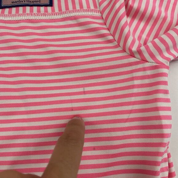 Vineyard Vines Kids Sankaty Shep Shirt Pink White Striped 1/4 Zip Pullover L 14 - Picture 4 of 11